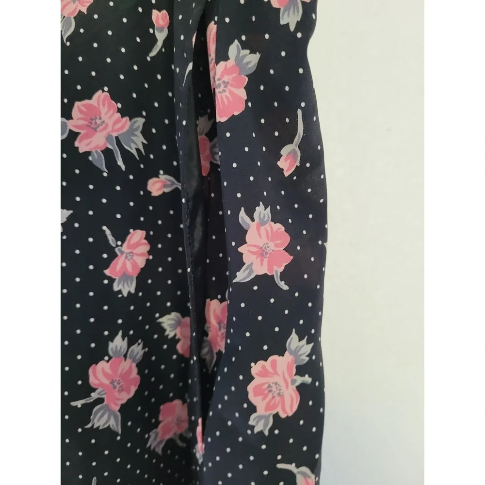 Russ Vintage Black Women's‎ Pink Floral Polka Dot Pleated Midi Skirt Size 14 #1